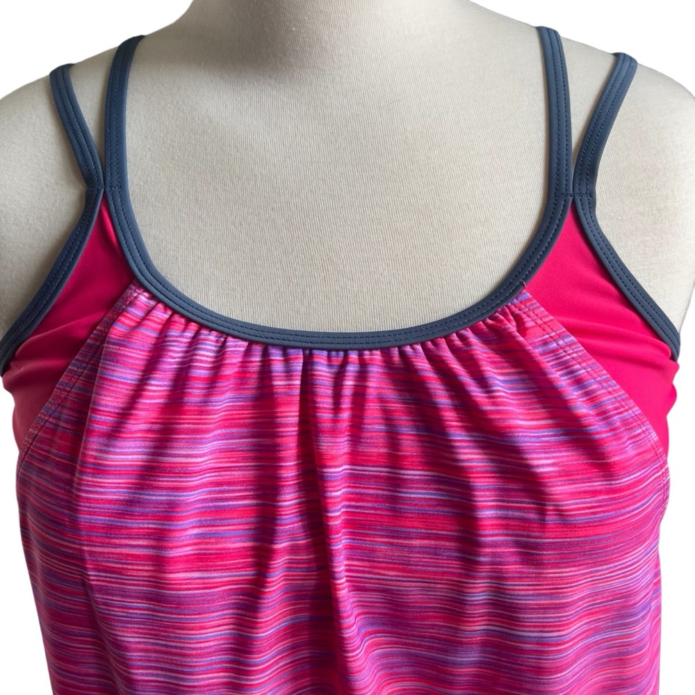 Free Country Striped Tankini Swimsuit Top in Hot Pink and Slate Large )12/14). - Picture 13 of 16